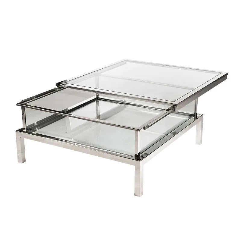 Hazenkamp Couchtisch Farley 100x100x40cm verschiebbar silber Glas-9509896845432-www.Stil-Ambiente.de-109561