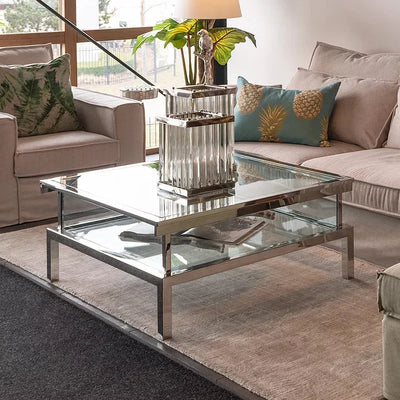 Hazenkamp Couchtisch Farley 100x100x40cm verschiebbar silber Glas-9509896845432-www.Stil-Ambiente.de-109561