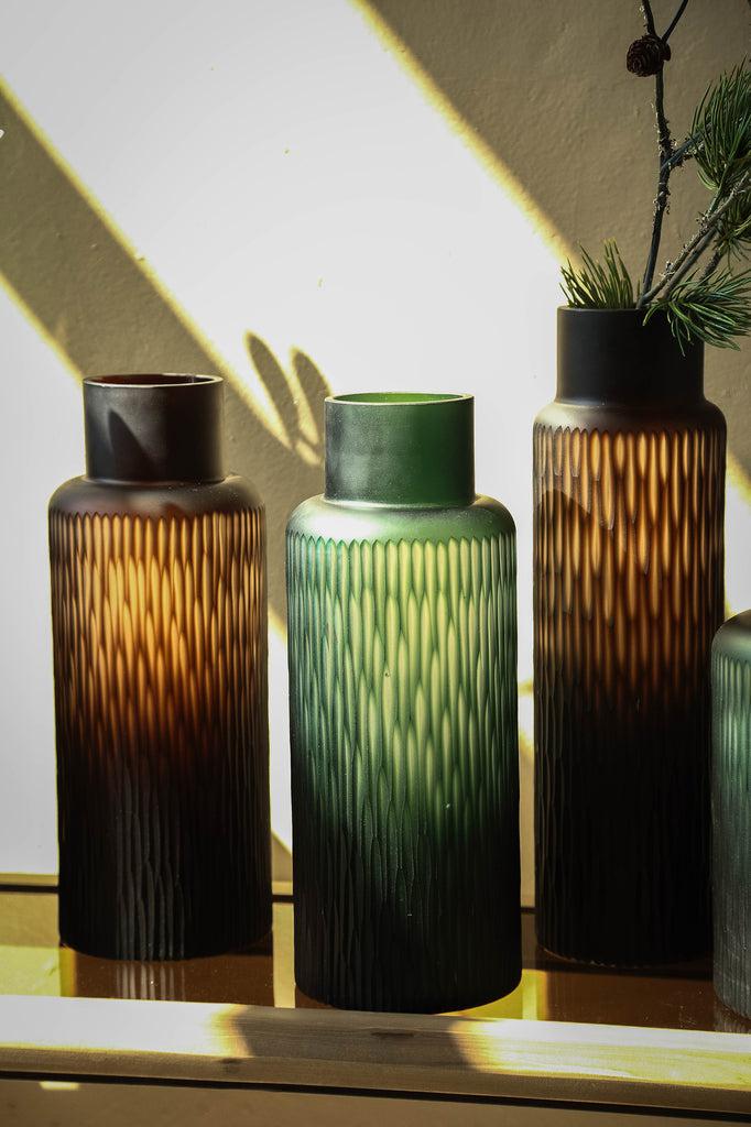 Ptmd Hivvay Brown carved glass vase with border middle-8720014946706-www.Stil-Ambiente.de-721815