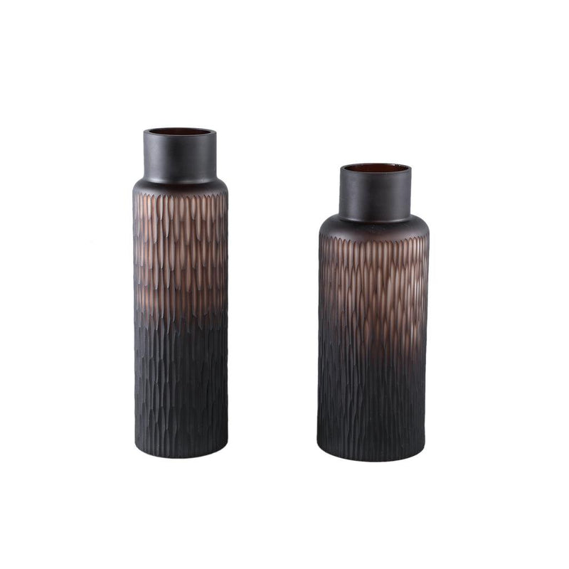 Ptmd Hivvay Brown carved glass vase with border middle-8720014946706-www.Stil-Ambiente.de-721815