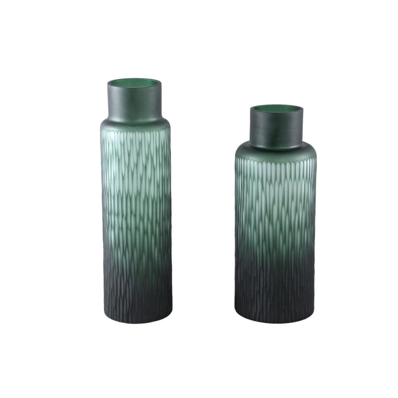 Ptmd Hivvay Green carved glass vase with border middle-8720014946676-www.Stil-Ambiente.de-721812